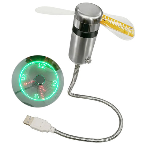 LED Clock Fan Time Temperature Display Mini Cooling Flashing Fan DC 5V Portable Gadgets USB Powered Flexible Gooseneck LED Clock