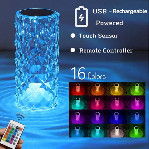 16/3 Colors Crystal Table Lamp Touch Remote Diamond Rose Lamp Room Decor Atmosphere Bedsid Night Light Desktop Projector Lights