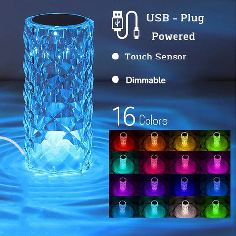 16/3 Colors Crystal Table Lamp Touch Remote Diamond Rose Lamp Room Decor Atmosphere Bedsid Night Light Desktop Projector Lights